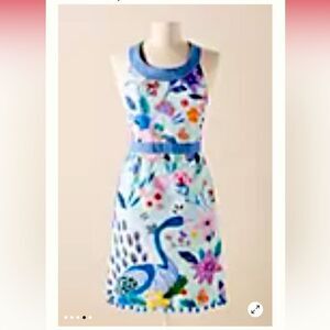 Anthropologie Naomi apron EUC sold out online vibrant colors blue peacock tie